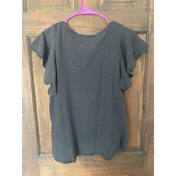 Max Studio Small Striped Short Flutter Sleeve Black White Cotton Poly Stretch - Picture 6 of 7